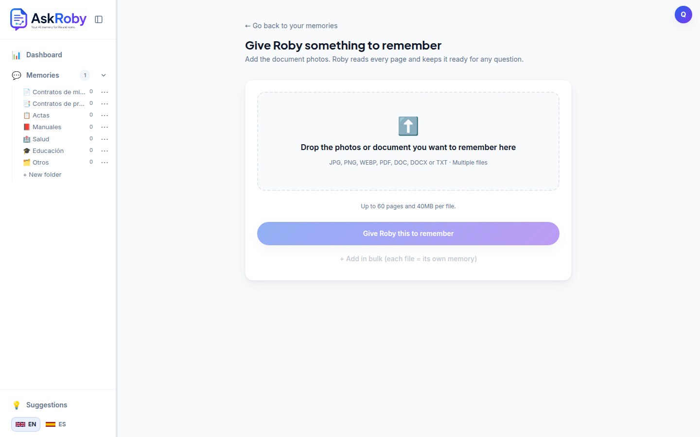 Uploading a document to AskRoby